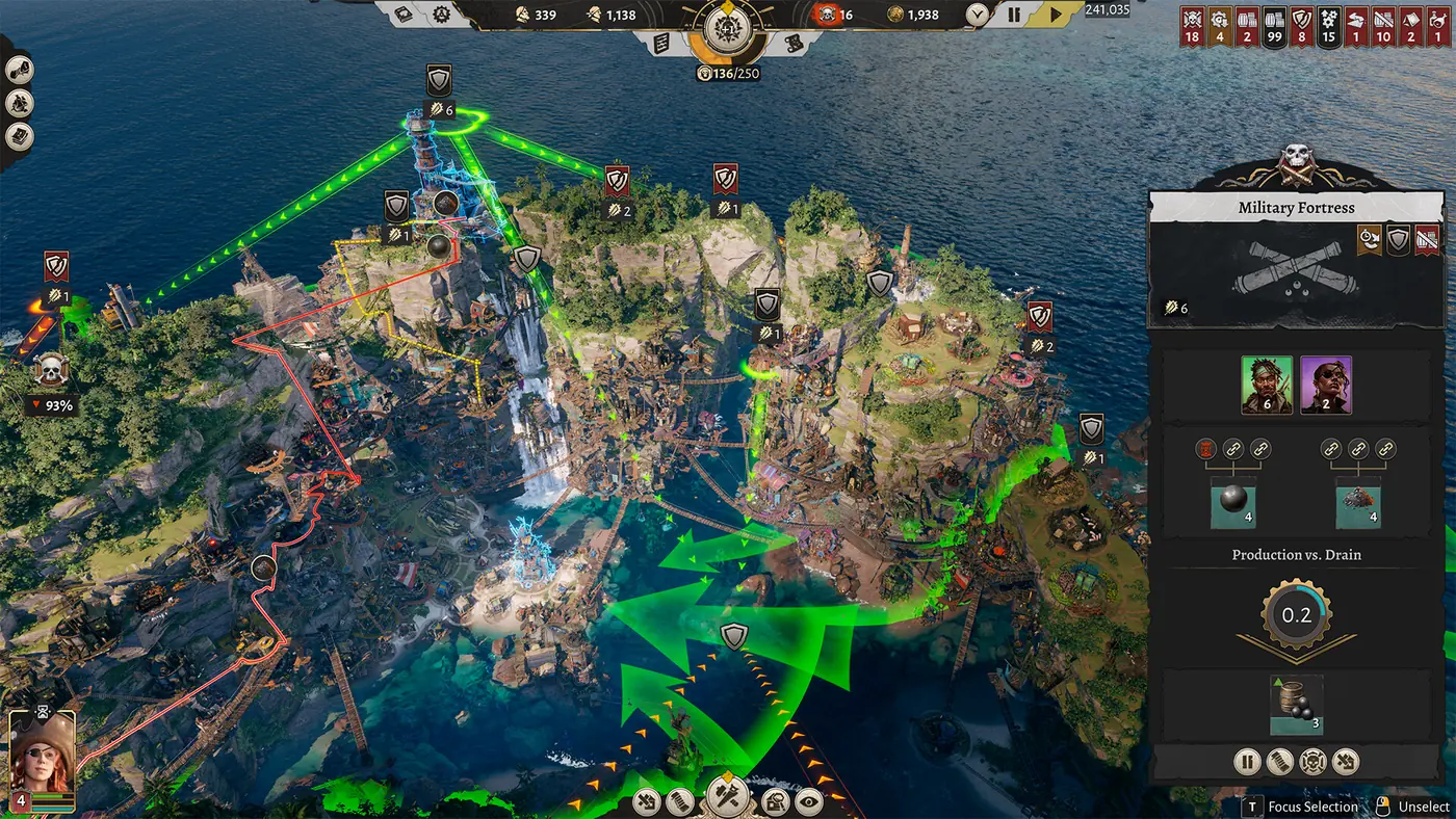 Corsair Cove production chains and camp logistics